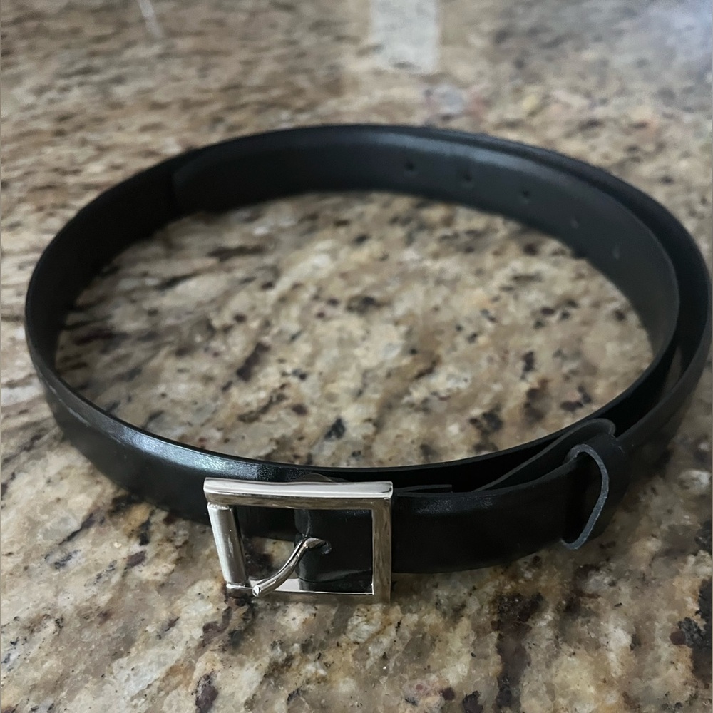 Nine West Women's Black Leather Belt w Silver Buckle Size XL NWOT